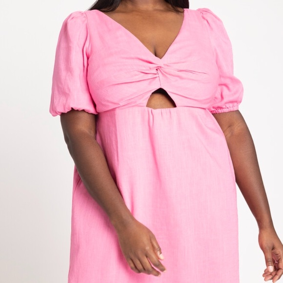 ELOQUII Twist Bodice Puff Sleeve Dress - Picture 3 of 10